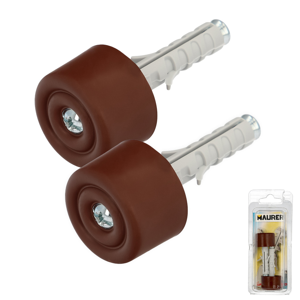 Tope puerta con taco nylon marron (blister 2 piezas). - Color: marron. - Con taco de nylon. - Blister 2 piezas.
